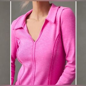 Pilcro Anthropology Pink Collared Long Sleeve Top